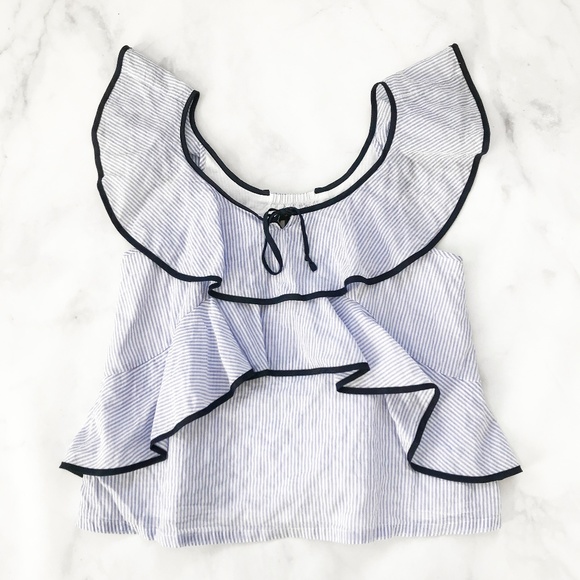 J. Crew Petite Tipped Ruffle Top in Stripe - Picture 3 of 8